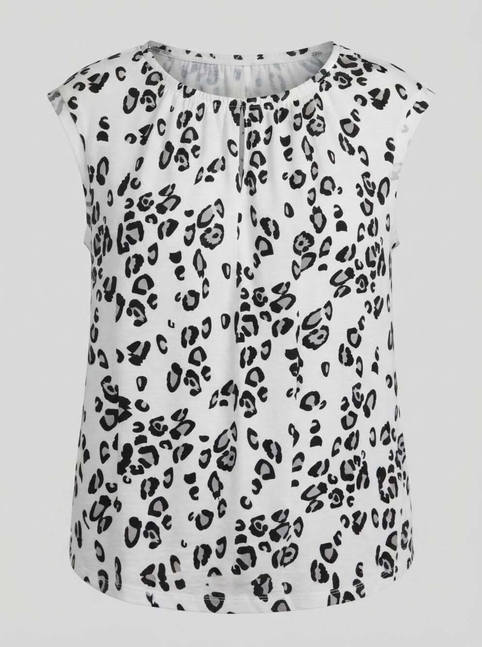 Tickled Teal Leopard Print Ruffle Sleeveless Blouse XL
